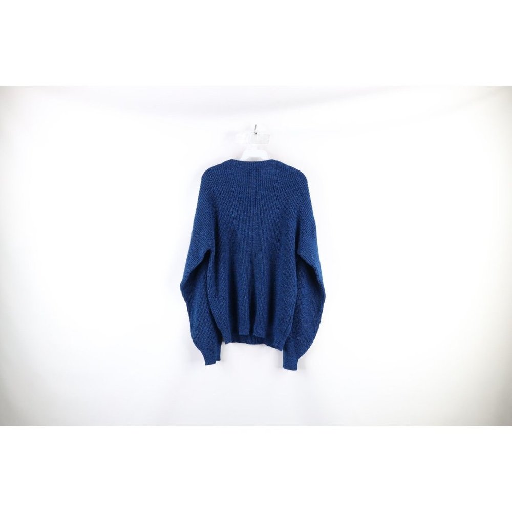 Vintage 70s Streetwear Mens Large Blank Ribbed Knit Crewneck Sweater Blue USA - Picture 5 of 7